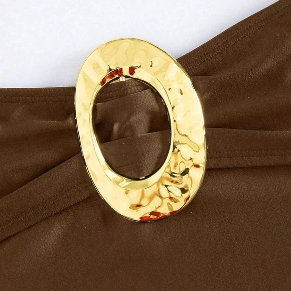 Brown Casual Women's All Hollow Metallic Decor Bodysuit - Picture 5 of 7